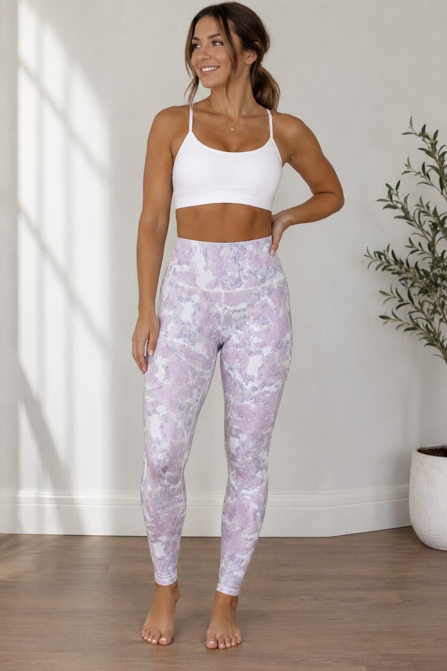SAVVI Lifestyle Co High Rise Watercolor Marble Print Athletic Yoga Leggings